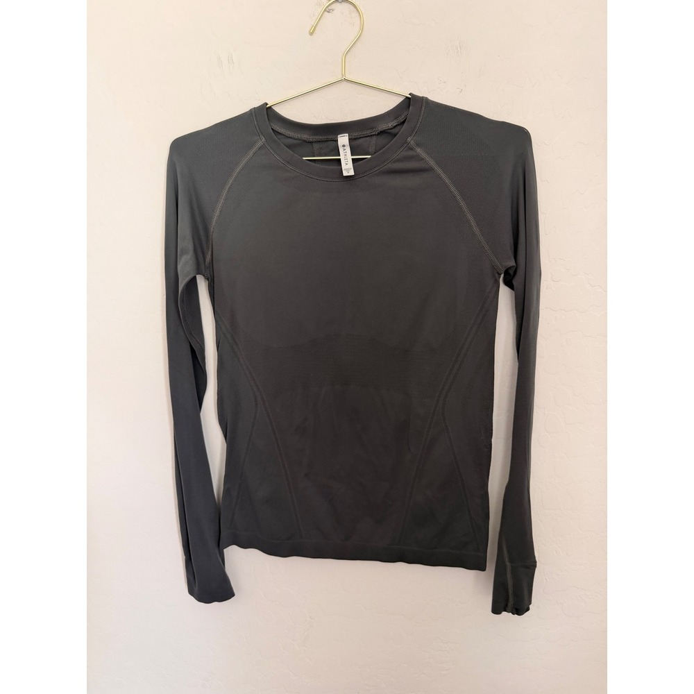 Athleta Speedlight Long Sleeve Top Charcoal Gray Mesh Thumbholes Womens Small